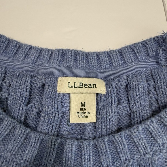 LL Bean Blue Double L Mixed Cable Crew Neck Pullover Sweater Size MEDIUM - Picture 10 of 11